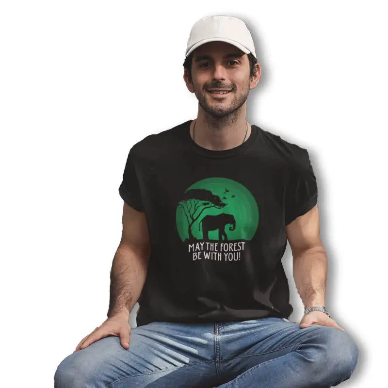 The Mahua Store Men’s The Forest Soul Series-Elephant Print T-shirt - Black / XS - T-shirt