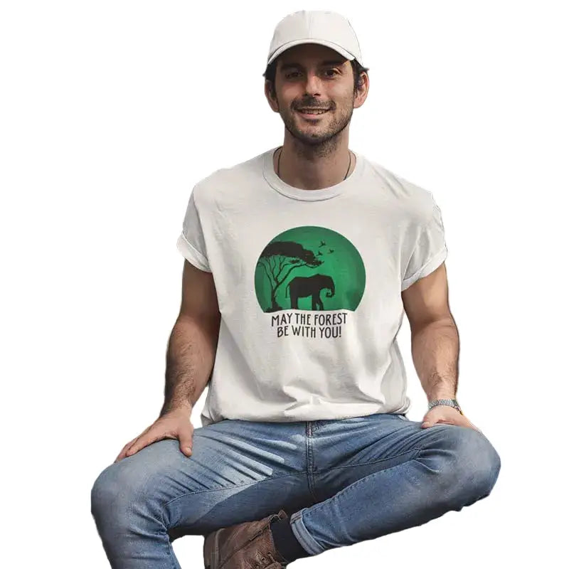 The Mahua Store Men’s The Forest Soul Series-Elephant Print T-shirt - White / XS - T-shirt