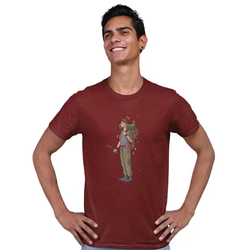 The Mahua Store Men’s The Hiker-Male Print T-shirt - Red / XS - T-shirt