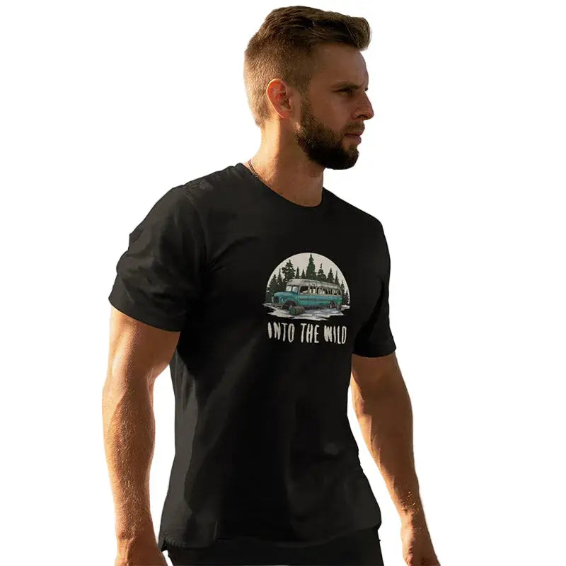 The Mahua Store Men’s Into the Wild Print T-shirt - Black / XS - T-shirt