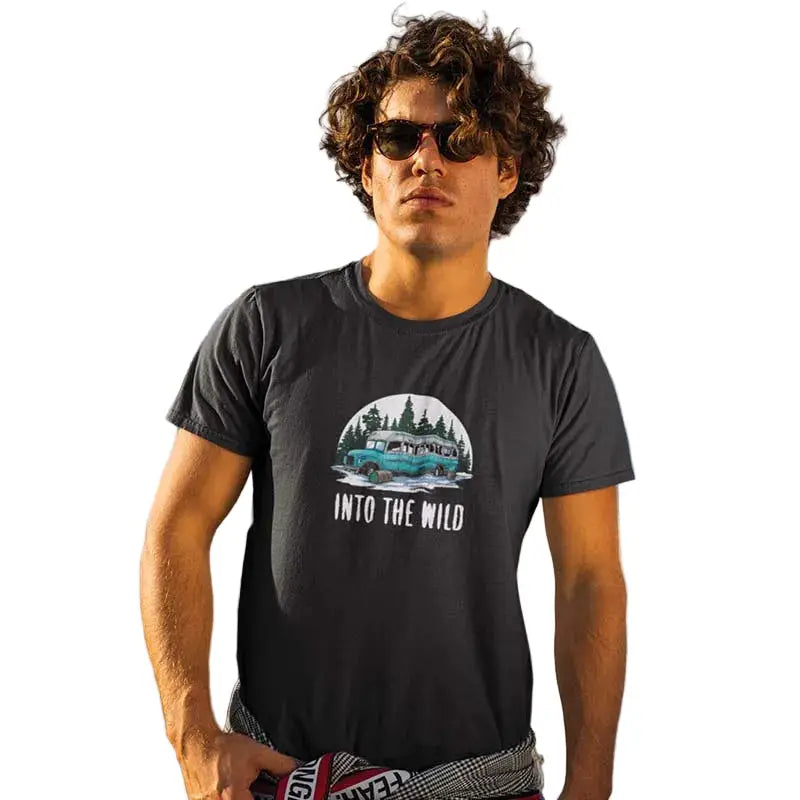 The Mahua Store Men’s Into the Wild Print T-shirt - Gray / XS - T-shirt