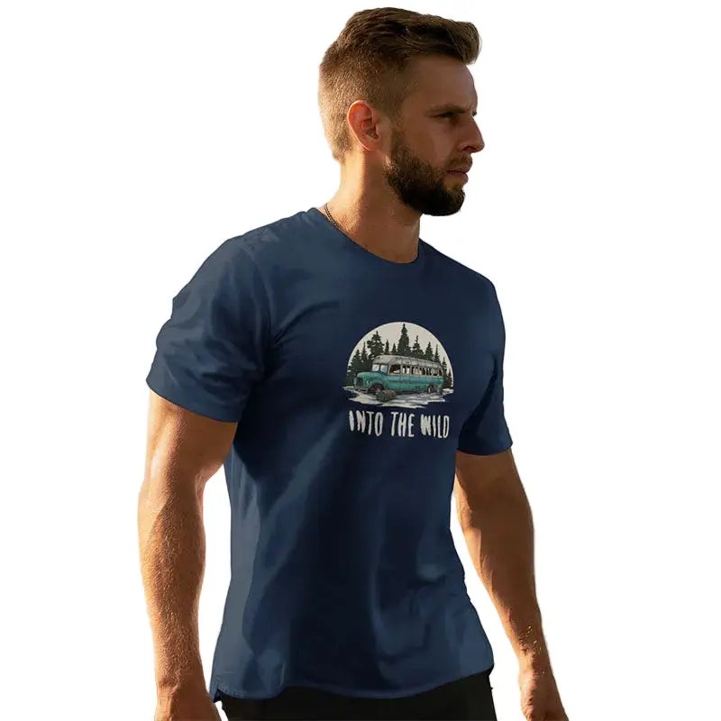 The Mahua Store Men’s Into the Wild Print T-shirt - Navy / XS - T-shirt