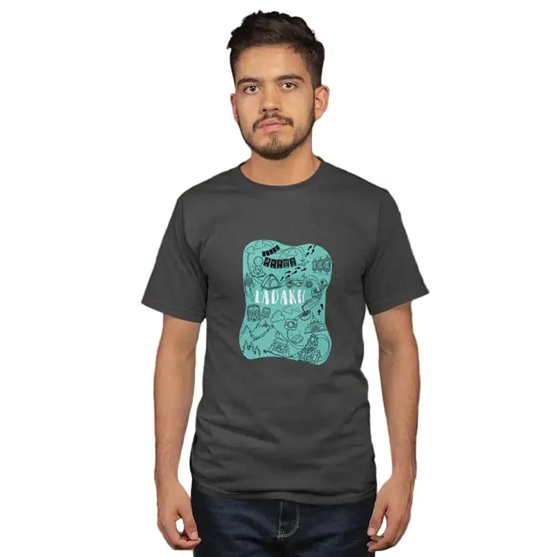 The Mahua Store Men’s Ladakh Print T-shirt - Gray / XS - T-shirt
