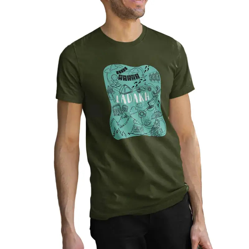 The Mahua Store Men’s Ladakh Print T-shirt - Green / XS - T-shirt