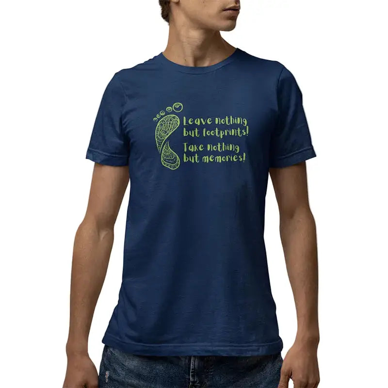 The Mahua Store Men’s Leave Footprints-Take Memories Print T-shirt - Blue / XS - T-shirt