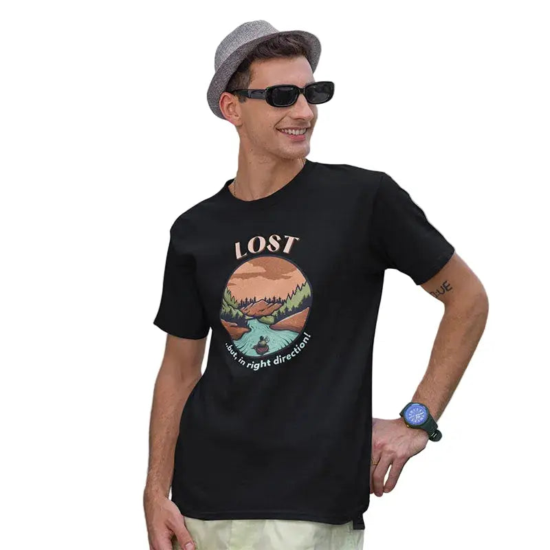 The Mahua Store Men’s Lost Print T-shirt - Black / XS - T-shirt