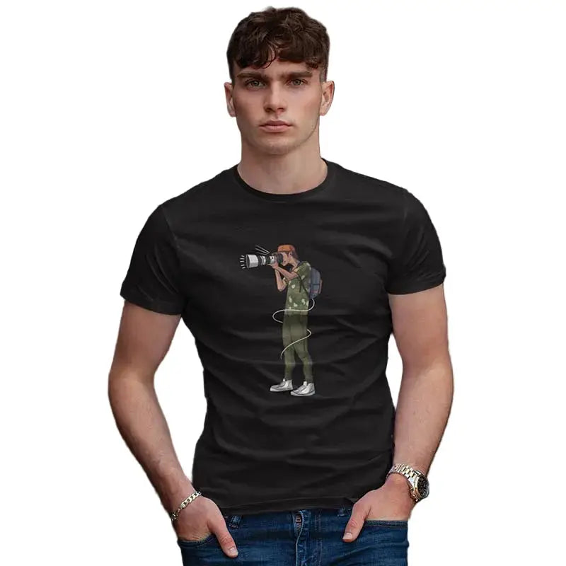 The Mahua Store Men’s The Photographer-Male Print T-shirt - Black / XS - T-shirt
