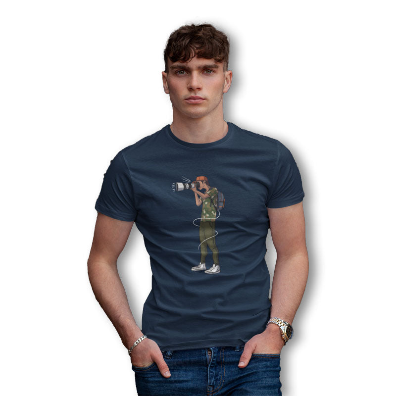 The Mahua Store Men’s The Photographer-Male Print T-shirt - Navy / XS - T-shirt