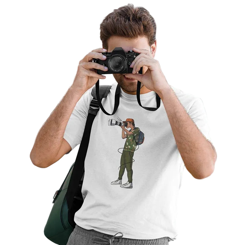 The Mahua Store Men’s The Photographer-Male Print T-shirt - White / XS - T-shirt