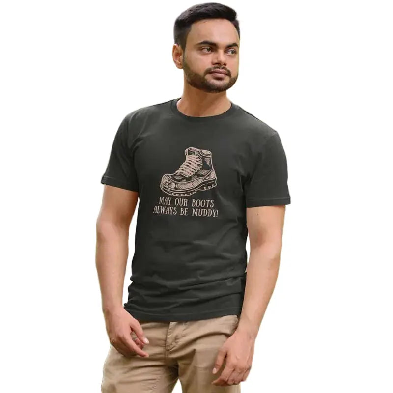 The Mahua Store Men’s Rambler’s Boots Print T-shirt - Gray / XS - T-shirt