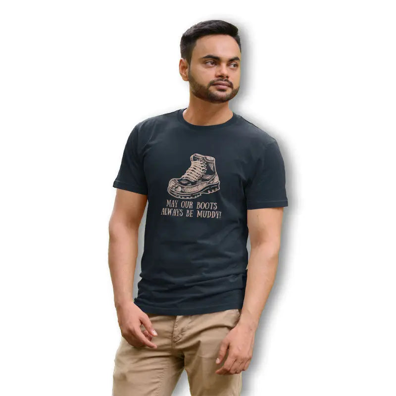 The Mahua Store Men’s Rambler’s Boots Print T-shirt - Navy / XS - T-shirt