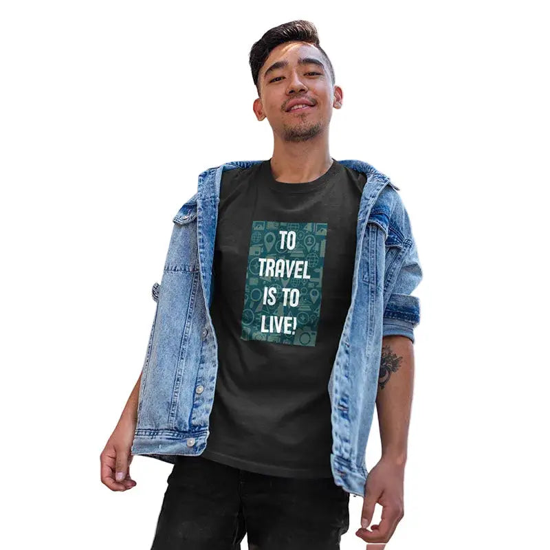 The Mahua Store Men’s To Travel Is to Live Print T-shirt - Gray / XS - T-shirt