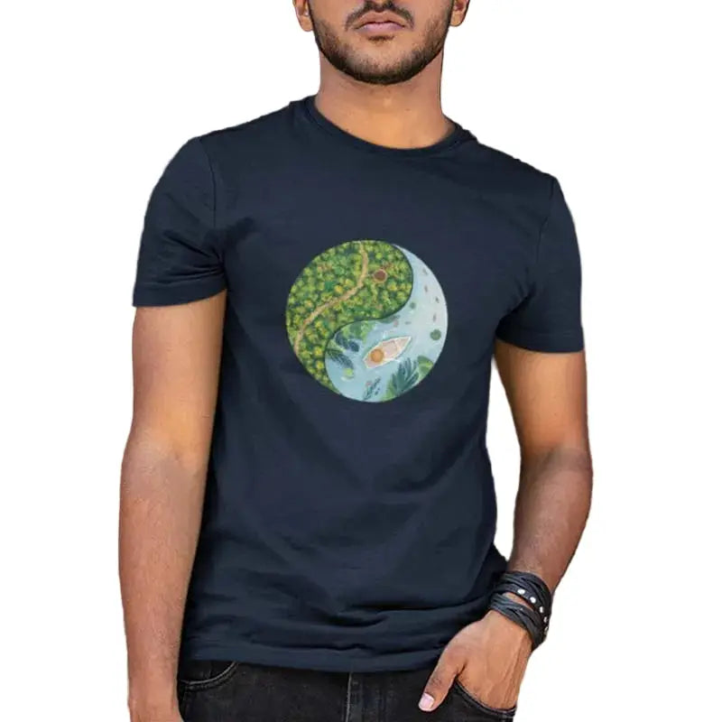 The Mahua Store Men’s Tranquility Circle Print T-shirt - Navy / XS - T-shirt