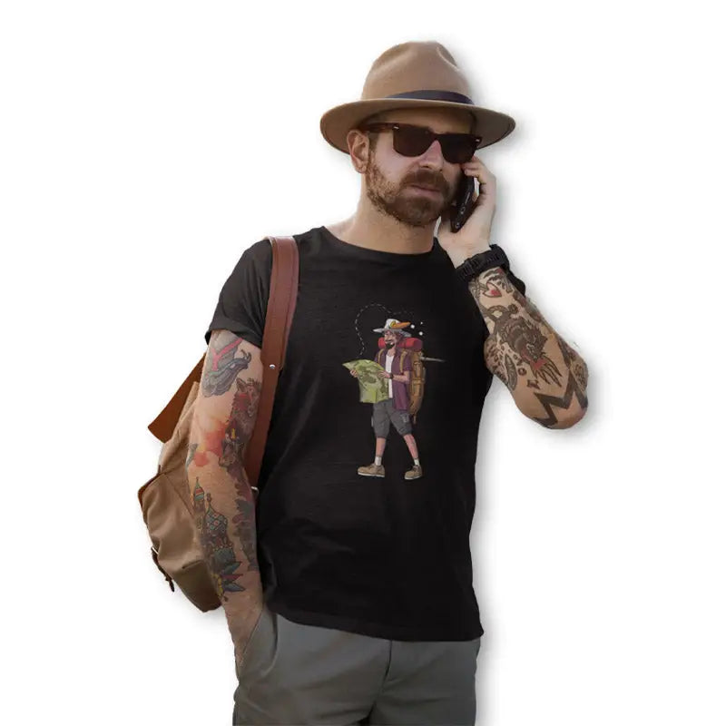 The Mahua Store Men’s The Traveler-Male Print T-shirt - Black / XS - T-shirt