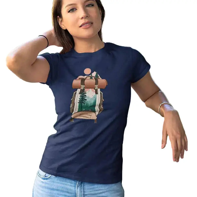 The Mahua Store Women’s Bag full of Memories Print T-shirt - Navy / XS - T-shirt