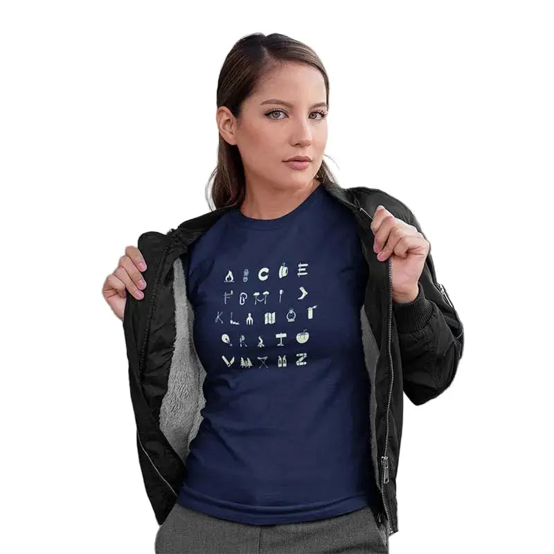 The Mahua Store Women’s Camping A to Z Print T-shirt - Navy / XS - T-shirt