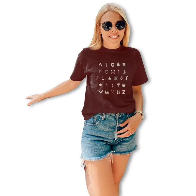 The Mahua Store Women’s Camping A to Z Print T-shirt - Red / XS - T-shirt