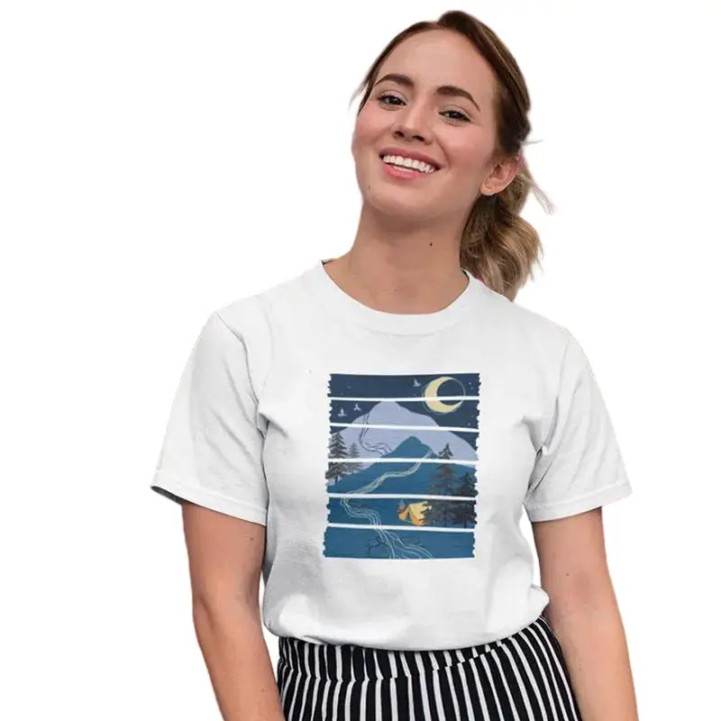 The Mahua Store Women’s Darker Night Print T-shirt - White / XS - T-shirt