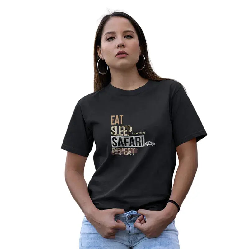 The Mahua Store Women’s Eat Sleep Safari Repeat Print T-shirt - Gray / XS - T-shirt
