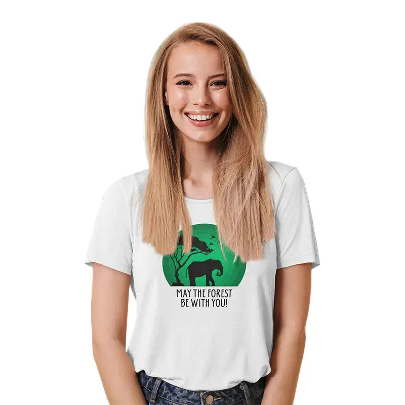 The Mahua Store Women’s The Forest Soul Series-Elephant Print T-shirt - White / XS - T-shirt