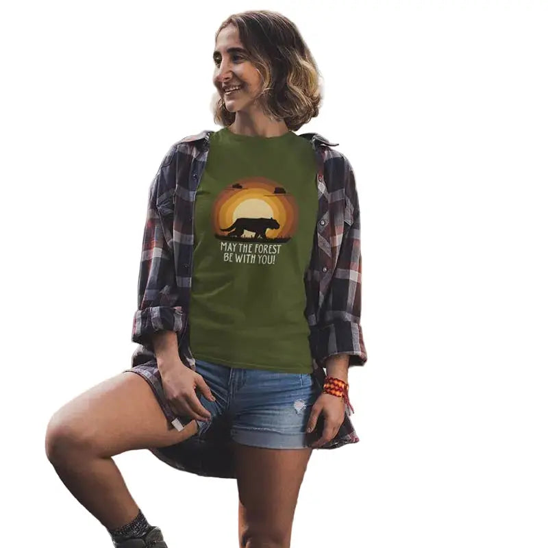 The Mahua Store Women’s The Forest Soul Series-Tiger Print T-shirt - Olive / XS - T-shirt