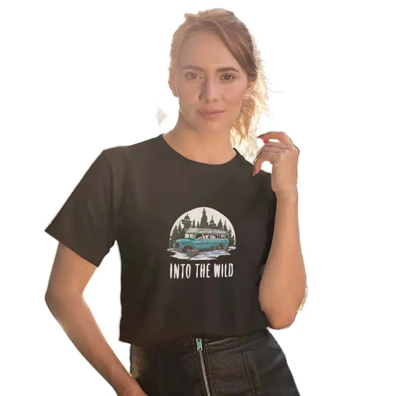 The Mahua Store Women’s Into the Wild Print T-shirt - Black / XS - T-shirt
