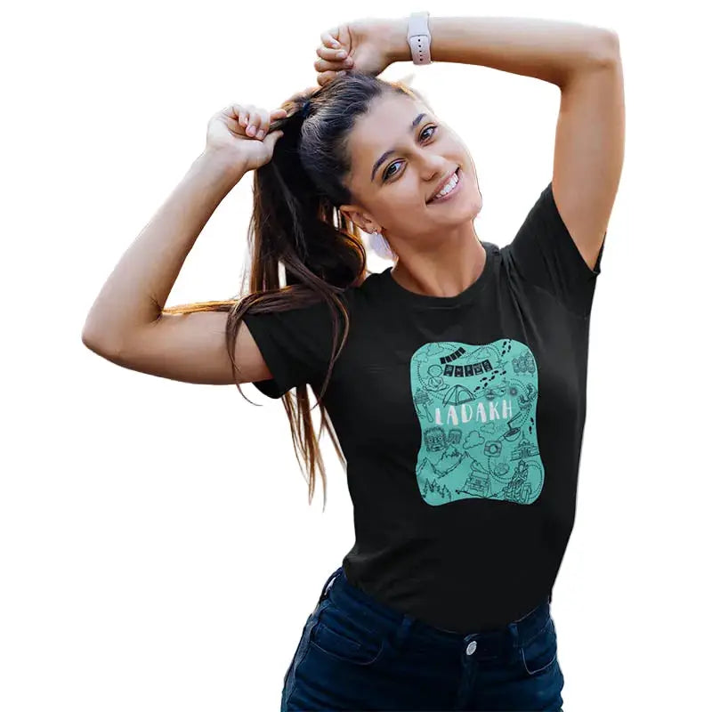The Mahua Store Women’s Ladakh Print T-shirt - Black / XS - T-shirt