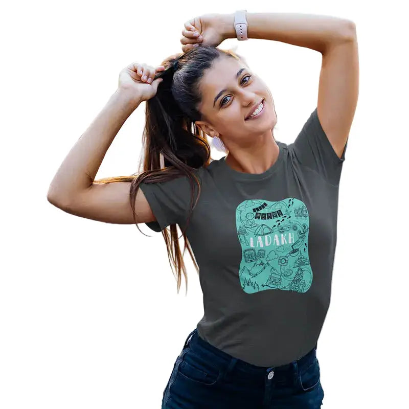 The Mahua Store Women’s Ladakh Print T-shirt - Gray / XS - T-shirt