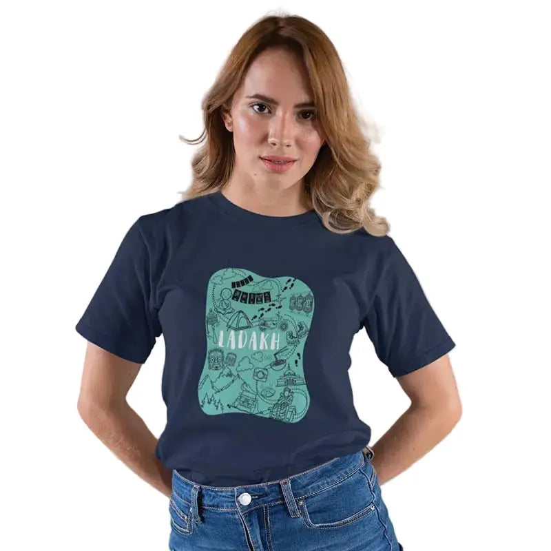 The Mahua Store Women’s Ladakh Print T-shirt - Navy / XS - T-shirt