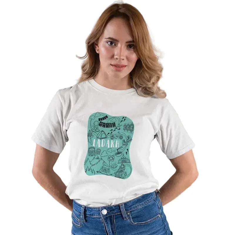 The Mahua Store Women’s Ladakh Print T-shirt - White / XS - T-shirt
