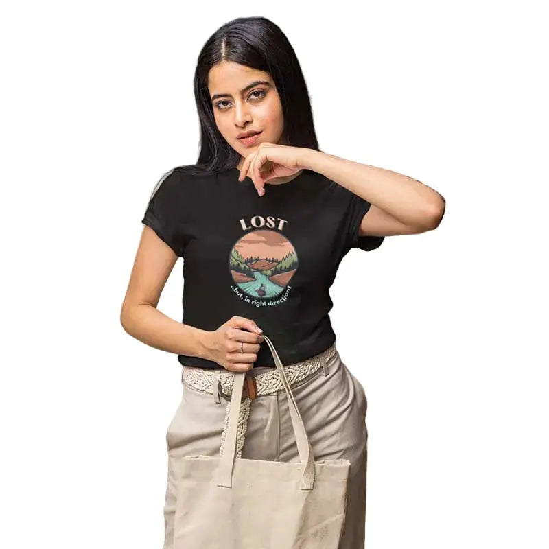 The Mahua Store Women’s Lost Print T-shirt - Black / XS - T-shirt
