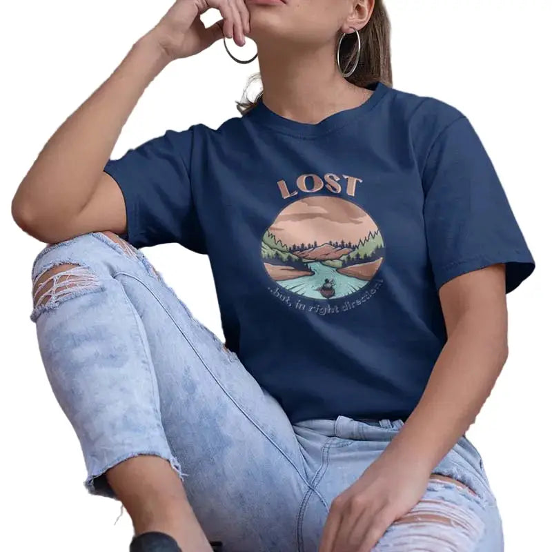 The Mahua Store Women’s Lost Print T-shirt - Blue / XS - T-shirt