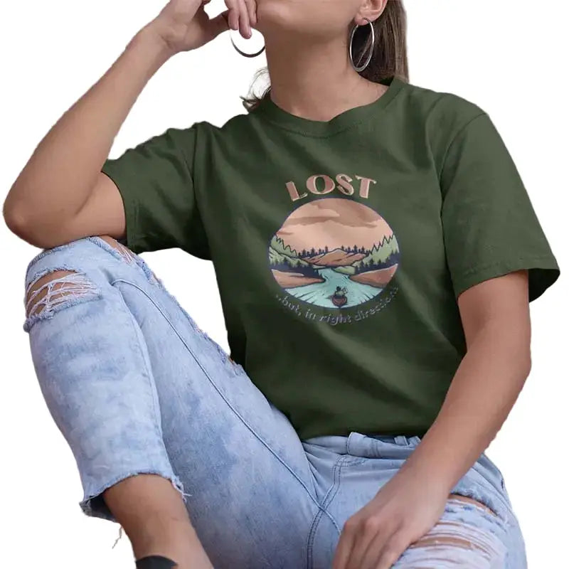 The Mahua Store Women’s Lost Print T-shirt - Green / XS - T-shirt