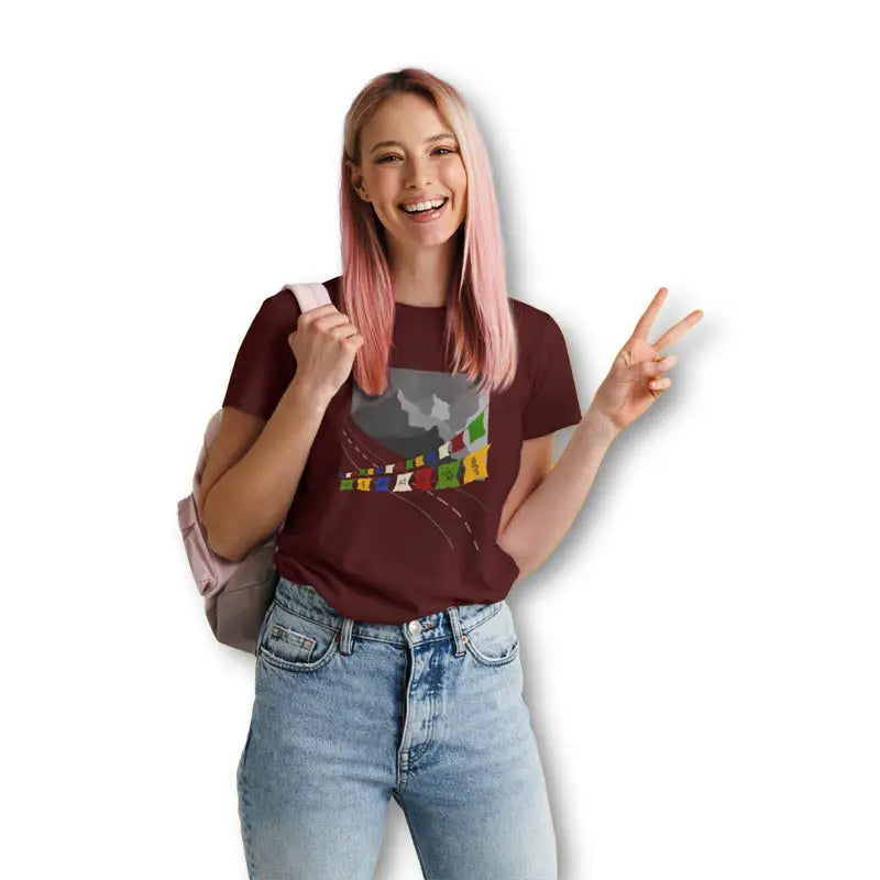 The Mahua Store Women’s Prayer Flag Print T-shirt - Red / XS - T-shirt