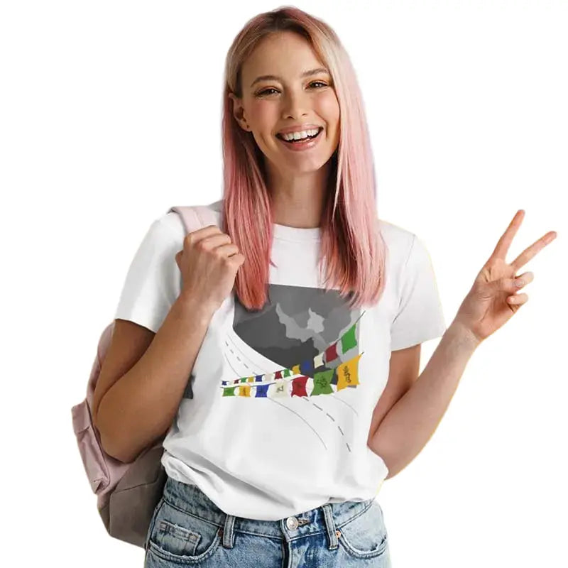 The Mahua Store Women’s Prayer Flag Print T-shirt - White / XS - T-shirt