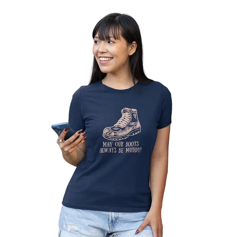 The Mahua Store Women’s Rambler’s Boots Print T-shirt - Navy / XS - T-shirt