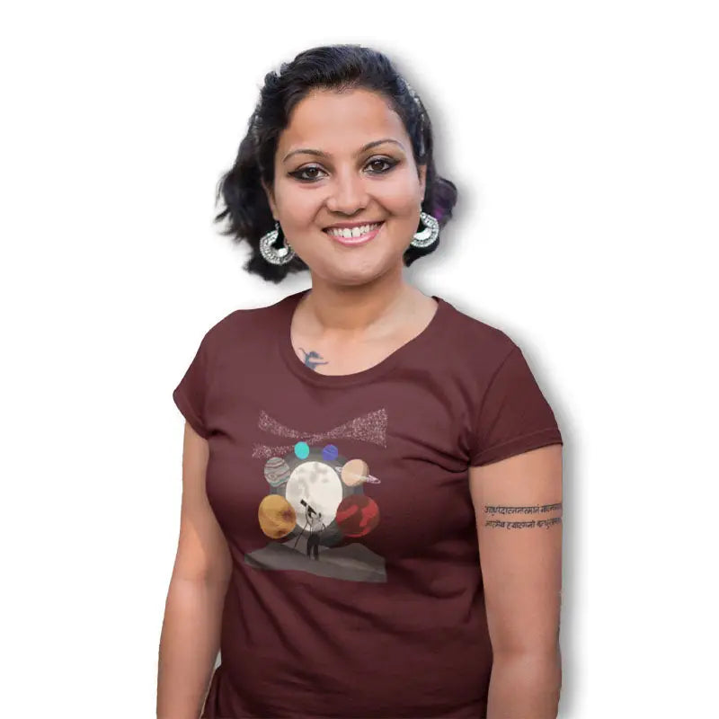 The Mahua Store Women’s Starry Night Print T-shirt - Red / XS - T-shirt