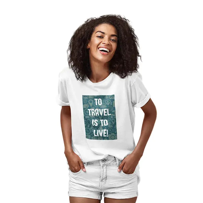 The Mahua Store Women’s To Travel Is to Live Print T-shirt - White / XS - T-shirt