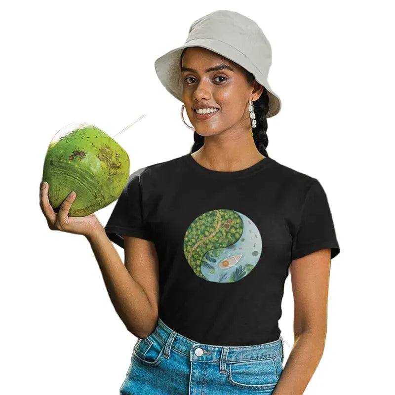 The Mahua Store Women’s Tranquility Circle Print T-shirt - Black / XS - T-shirt