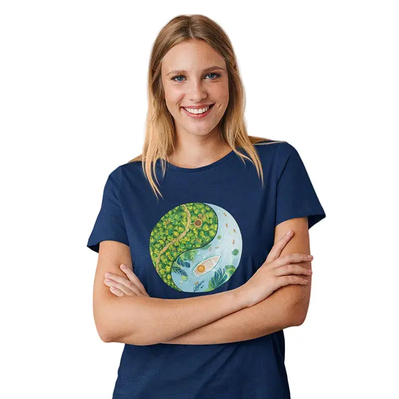 The Mahua Store Women’s Tranquility Circle Print T-shirt - Blue / XS - T-shirt