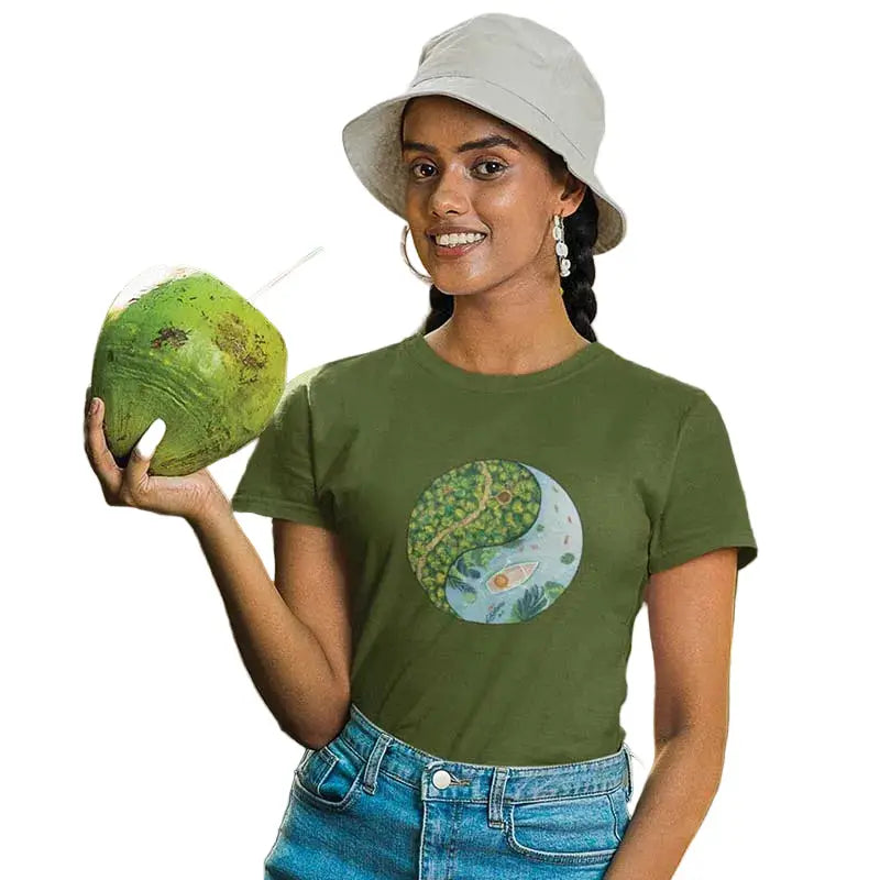 The Mahua Store Women’s Tranquility Circle Print T-shirt - Olive / XS - T-shirt