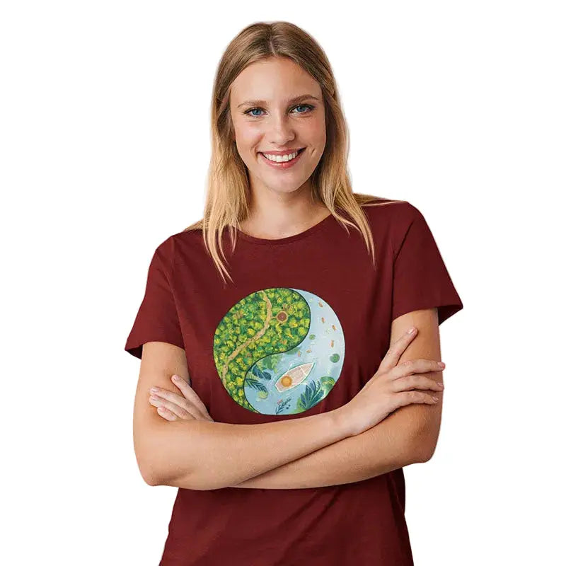 The Mahua Store Women’s Tranquility Circle Print T-shirt - Red / XS - T-shirt