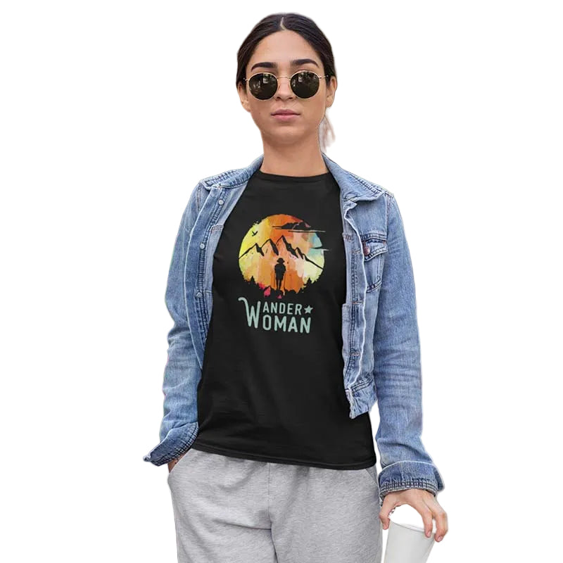 The Mahua Store Women’s Wander Woman Print T-shirt - Black / XS - T-shirt
