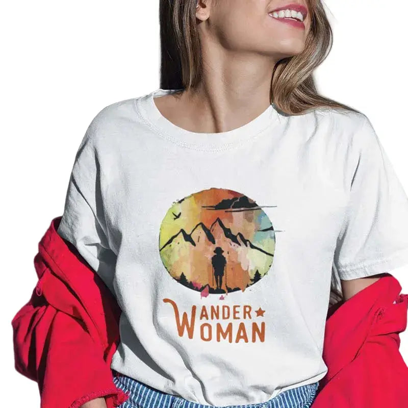The Mahua Store Women’s Wander Woman Print T-shirt - White / XS - T-shirt