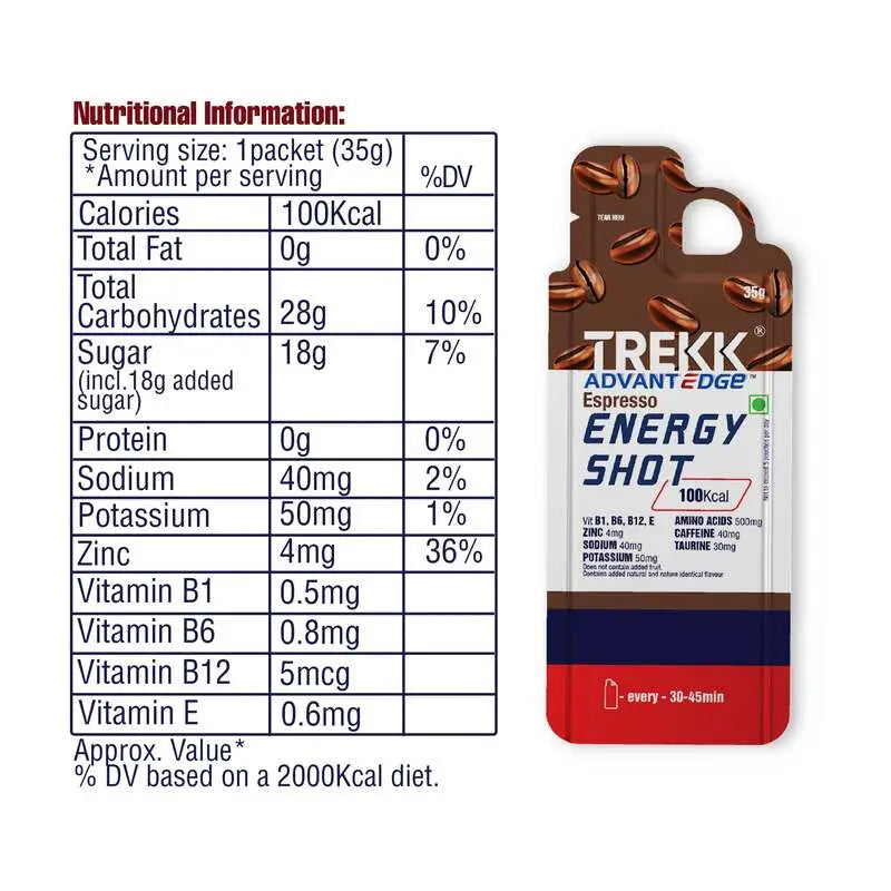 Trekk Nutrition Advantage Espresso Energy Shot Gel 35g - Pack of 20 - Energy Gels