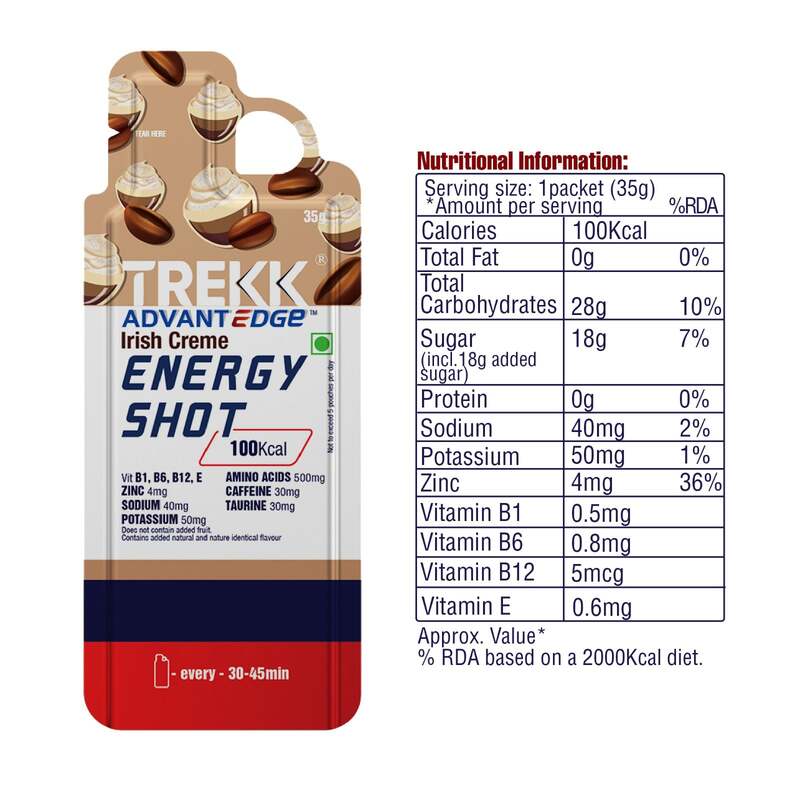 Trekk Nutrition Advantage Irish Creme Energy Shot Gel 35g - Pack of 20 - Energy Gels