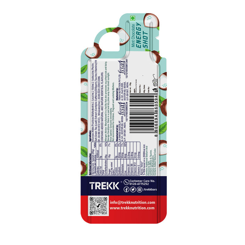 Trekk Nutrition Advantage Mint Chocolate Energy Shot Gel 35g - Pack of 20 - Energy Gels