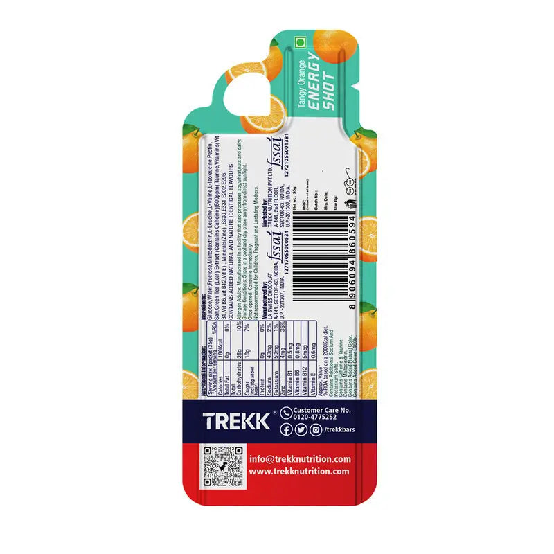 Trekk Nutrition Advantage Tangy Orange Energy Shot Gel 35g - Pack of 20 - Energy Gels