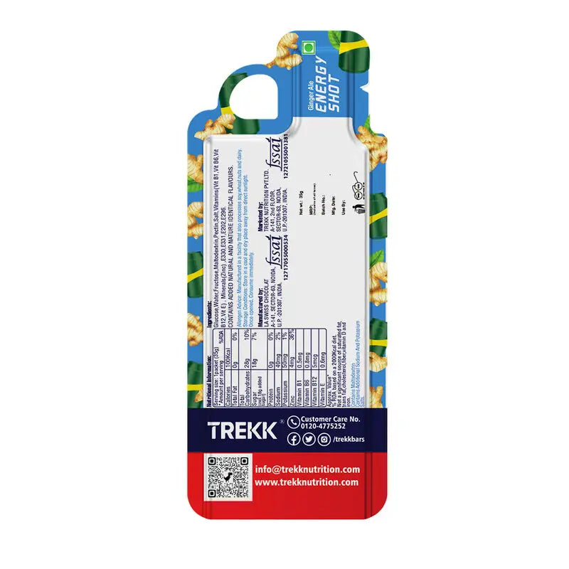 Trekk Nutrition Ginger Ale Energy Shot Gel 35g - Pack of 20 - Energy Gels