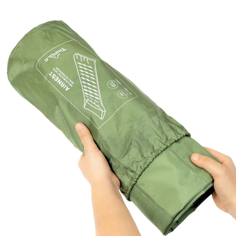 Tripole AirNest-Inflatable Portable Camping Mat Built-in Foot Pump & Pillow - Green / One Person - Sleeping Bags